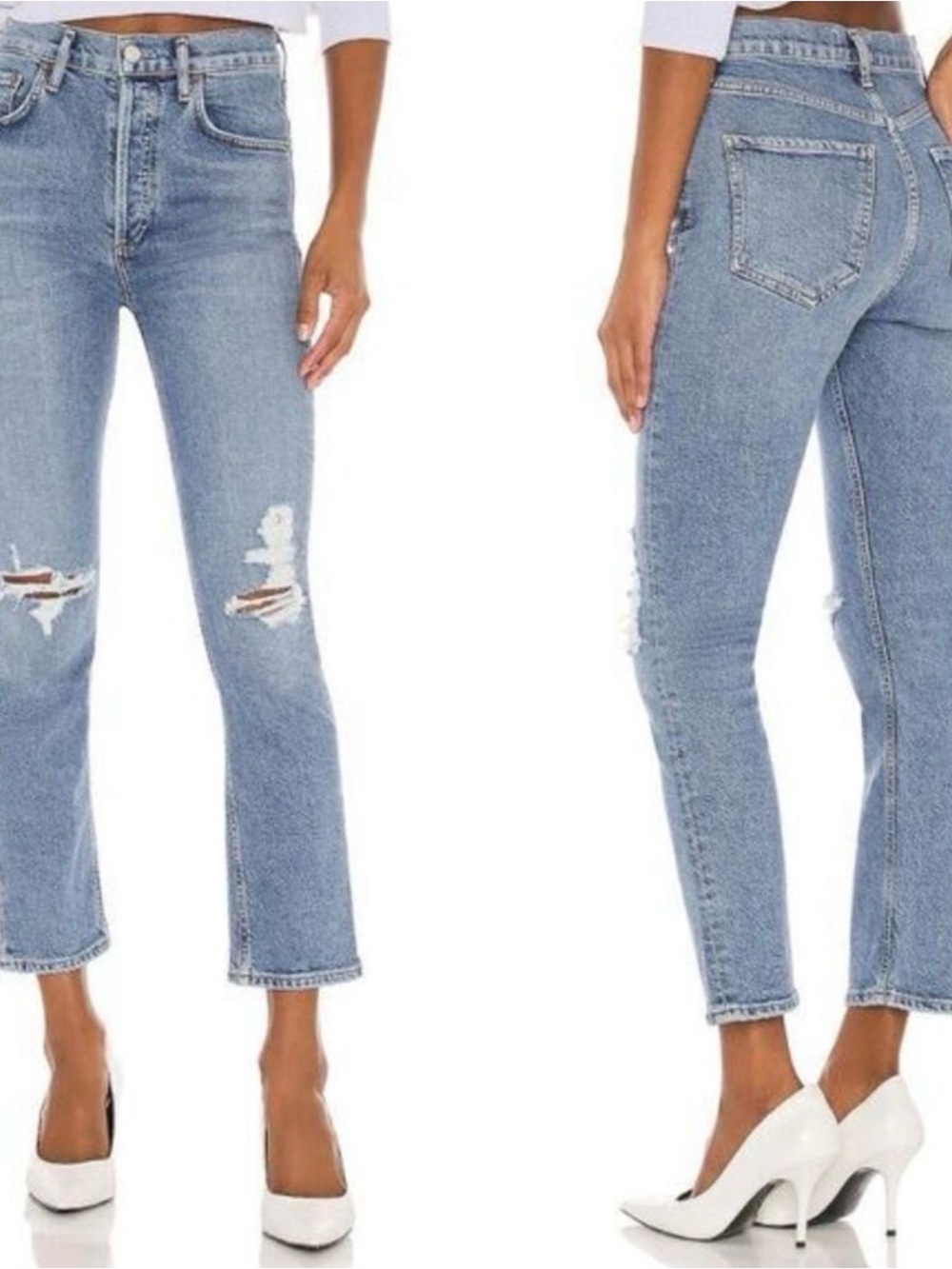 AGOLDE Riley High Rise Straight Cropped Leg Jeans in a Light Denim Wash
